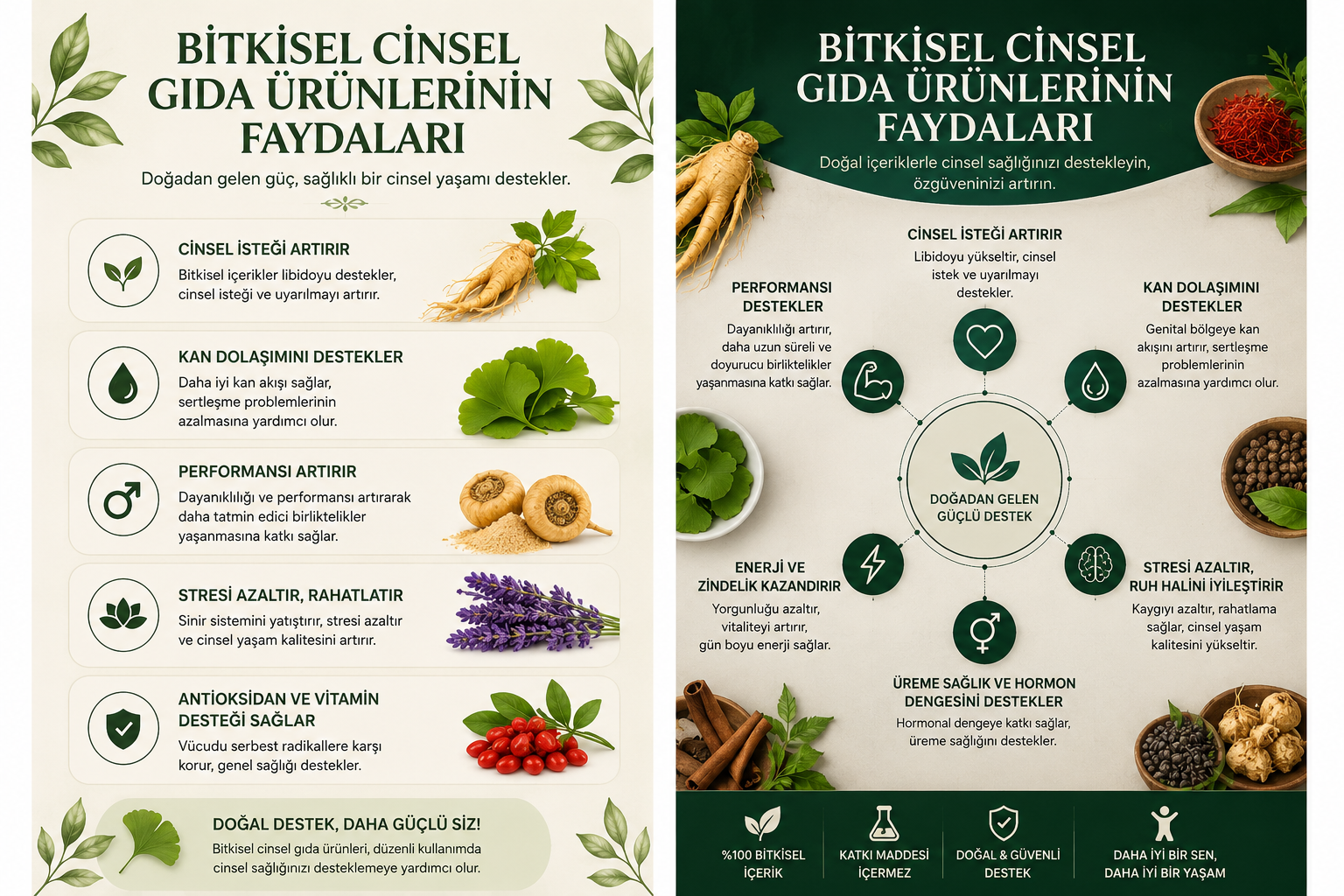 Bitkisel cinsel takviye ürünlerinin faydaları infografik